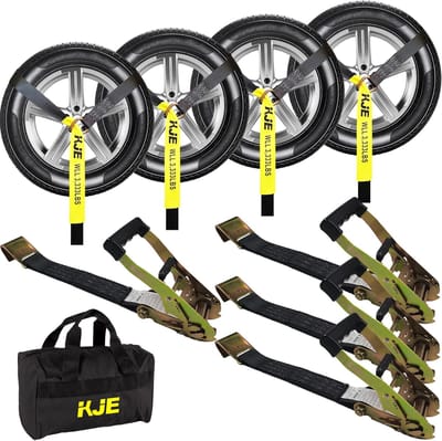 4x Spanbanden Auto Vervoer per Aanhanger - Ratelriemen met Platte Haken - 5cm x 3m - Hoge Breeksterkte