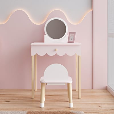 Kaptafel met stoel Vestnes 93x56x36 cm roze en wit [en.casa]