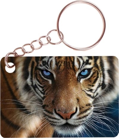 Sleutelhanger 6x4cm - Tijger met Blauwe Ogen - Close up