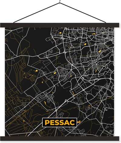Posterhanger incl. Poster 60x60 cm - Schoolplaat - Stadskaart - Frankrijk - Pessac - Frankrijk - Kaart - Textielposter - Zwarte latten