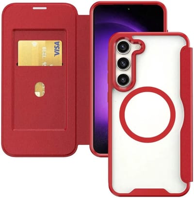 Portemonnee Hoesje Geschikt voor Samsung Galaxy S23 Plus | Compatibel met MagSafe | Wallet Book Case met Magneet | Beschermhoes met Pasjeshouder | Rood