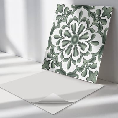 Wallfluent Vinyl Tegels - Plantmotief in Een Cirkel Zelfklevende Vinyltegels - 30 cm x 30 cm - Groente Vinyl Tegels - Set van 9 - Vierkant PVC Tegels - Texturen Plaktegels - Vloer Tegels PVC - Plaktegels Keuken en Badkamer