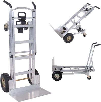 Multifunctionele Handkar - Transportwagen - Zware Lasten Verplaatsen - 3-in-1 Ontwerp - 454 kg Capaciteit - Zilver