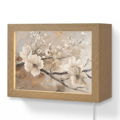 Wandlamp 20x15 cm - Oplaadbaar - Bloemen - Natuur - Wit - Bloesem - Abstract - Wandlampen binnen woonkamer - Slaapkamer lamp met kabel - Decoratieve nachtlamp - Vloerlamp snoer
