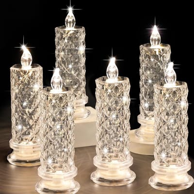 LED-vlamloze kaarsen, 6 stuks romantische op batterijen werkende kaarsen led-pilaarkaarsen voor Valentijnsdag jubileum bruiloft kerstversieringen (wit, D 2,5 "x H 7,2")