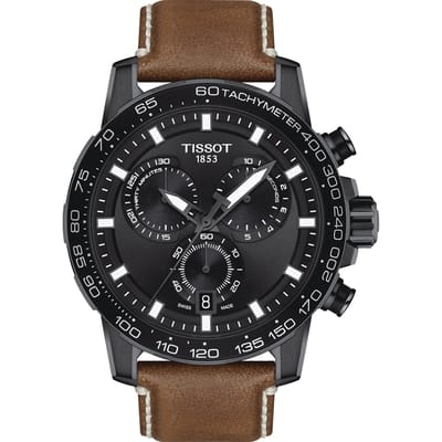 Tissot Speedmaster Serie Kwarts Uurwerk 100m Waterbestendig Horloge 45,5mm Zwarte Wijzerplaat Roestvrijstalen Kast Echt Lederen Band T1256173605101 Regular Box black