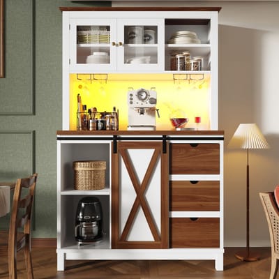 Hoge Kast - Modern - App-Bediening en LED - Schuifdeur en Lade - Hout - Wit