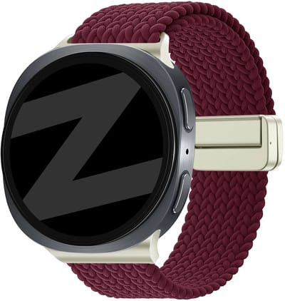 Bandz Magnetisch gevlochten nylon bandje geschikt voor Samsung Galaxy Watch 9 (40/44mm) / Watch 8 (40/44mm) / 8 Classic (46mm) – modieus en verstelbaar gevlochten nylon horlogebandje (Wijnrood)