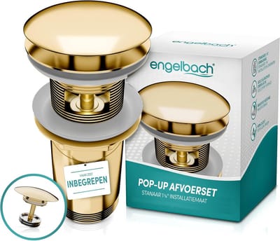 Afvoergarnituur voor Wastafel met Overloop - Pop-up met 4 Afdichtingen - Universeel Afvoerventiel - Gouden Afwerking