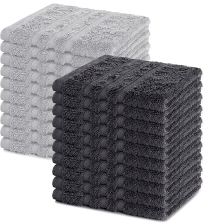 Lavea® Set van 20 gastendoekjes 30x30 cm – 100% katoen – Zacht en absorberend – Ideaál als washandje, gastendoekje of handdoek voor dagelijks gebruik – Antraciet en Zilver