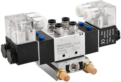 Allecto - Pneumatische Solenoïde Ventiel - 5-Weg 2-Poorts - Aluminium Constructie - 12VDC - Snelfitting - Geschikt voor Pneumatische Systemen