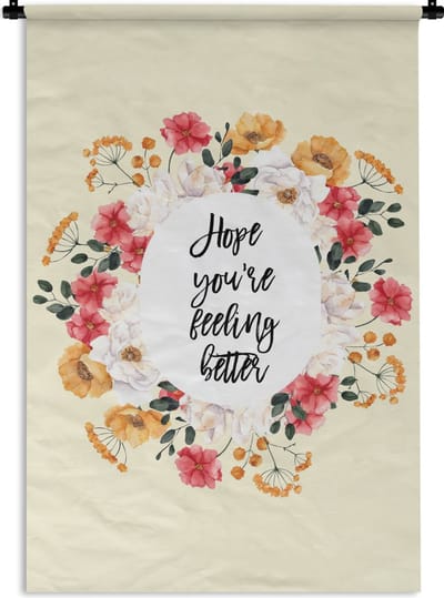 Wandkleed - Wanddoek - Beterschap - Quotes - Planten - Hope - 120x180 cm - Wandtapijt