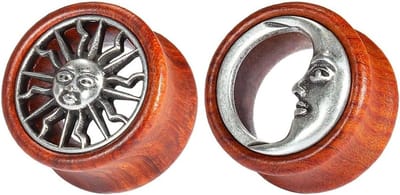 Vintage houten oorpluggen met opaalcentrum, bloemenontwerp en stretcher piercings voor unieke ooraccessoires