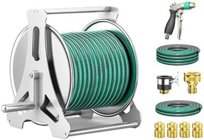 Slanghaspel Metaal - Slangenhouder - Tuin Besproeien - 360° Draaibaar - 30 Meter - Zilver