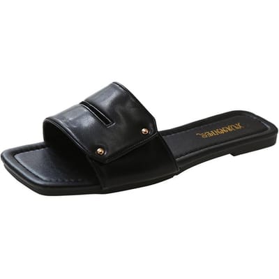 Slippers voor Dames Zomer Nieuw Elegante Stijl Teenslippers Hot Sale Modieus Alles-match Platte Sandalen Buiten Strand 42 zwart