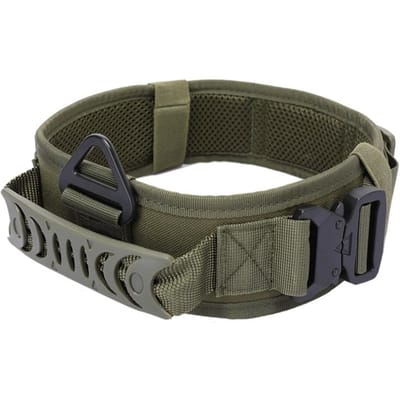 Collier tactique pour chien en métal réglable à double boucle Collier d'entraînement de luxe designer Chien Berger Allemand Pour chiens de taille moyenne et grande (Green,Adjustable Size) vert