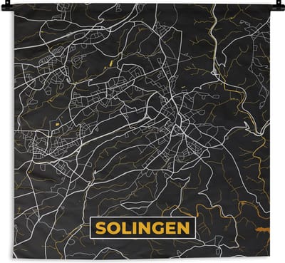 Wandkleed - Wanddoek - Solingen - Goud - Stadskaart - Plattegrond - Duitsland - Kaart - 180x180 cm - Wandtapijt