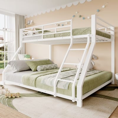 DESMIU Stapelbed 90x200 cm en 140x200 cm – Trap en Hekwerk – EN 747 Gecertificeerd – Zonder Lades – Kinderkamer – Metaal – Wit – Zonder matras
