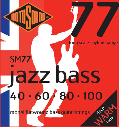 Rotosound bas snaren SM77, 4er 40-100 Jazz bas 77, Monel Flatwound - Snarenset voor 4-string basgitaar