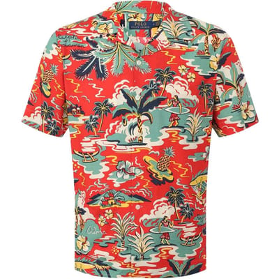 Polo Ralph Lauren SS26 Hawaïaanse Vakantiestijl Surfprint Korte Mouw Shirt Klassieke Editie Heren shirts 710802644-001 M red