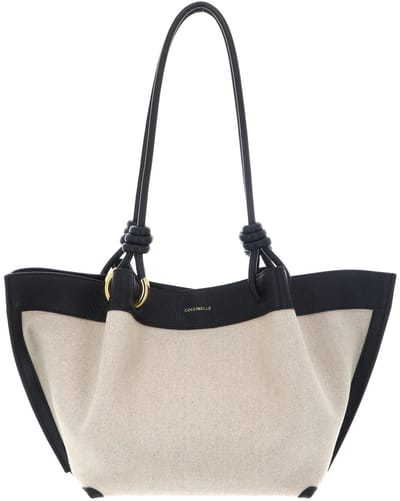 COCCINELLE schoudertas Finn Canvas Handbag Natural / Noir beige