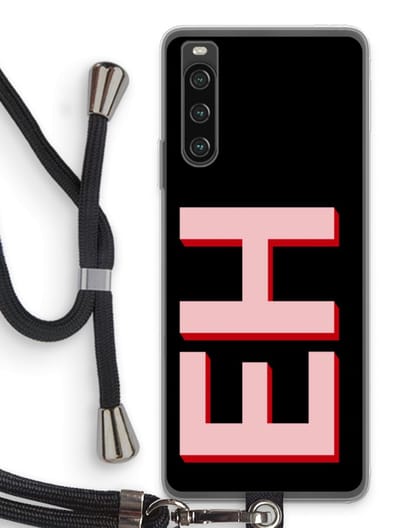 Gepersonaliseerd - Case Company® - Hoesje met koord geschikt voor Sony Xperia 10 IV hoesje met Koord - Monogram - Telefoonhoesje met Zwart Koord - Bescherming aan alle Kanten en Over de Schermrand