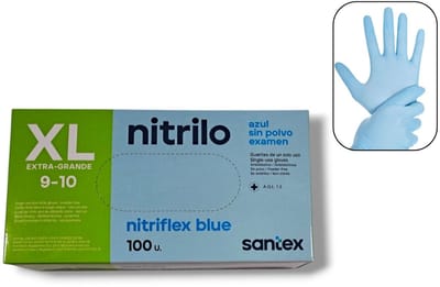 Santex - 100x Wegwerp Handschoenen - Nitrile - Blauw - Powder Free - Latex free - Maat XL