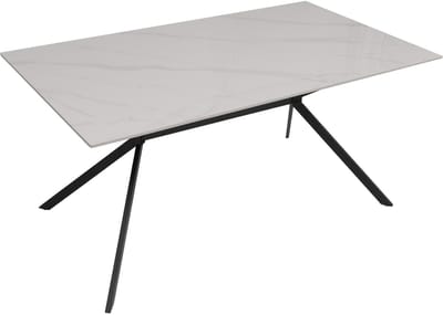 Eettafel MCW-O58, eettafel van gesinterd metaal, marmerlook 160 cm ~ wit