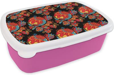 Broodtrommel Roze - Lunchbox - Brooddoos - Draak - Patronen - Oud en Nieuw - 18x12x6 cm - Kinderen - Meisje