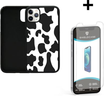 ShieldCase Holy Cow case geschikt voor Apple iPhone 12 / 12 Pro - 6.1 inch + glazen Screen Protector - hoesje met koeien print - koe