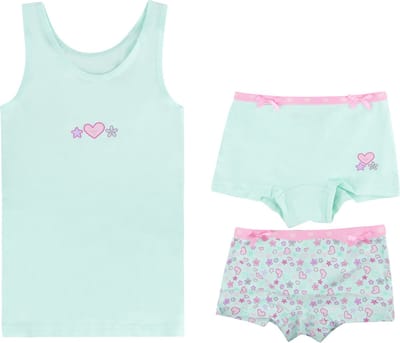 Funderwear meisjes ondergoed meisjes setje - Sweetheart - Boxershorts en hemd setje meisjes - Katoen - 98 - Groen