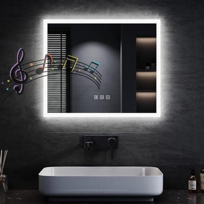 Badkamerspiegel met Verlichting en Bluetooth Speaker, 60 x 50 cm, Anti-condens LED Wandspiegel