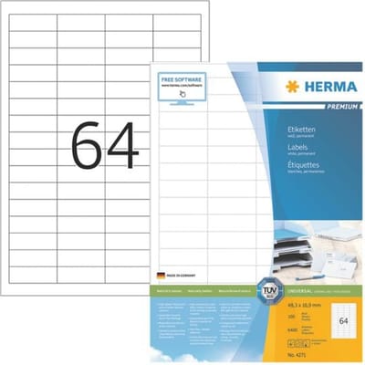 Herma premium-etiketten nr. 4271 op A4-bladen, 6400 etiketten, 100 vellen