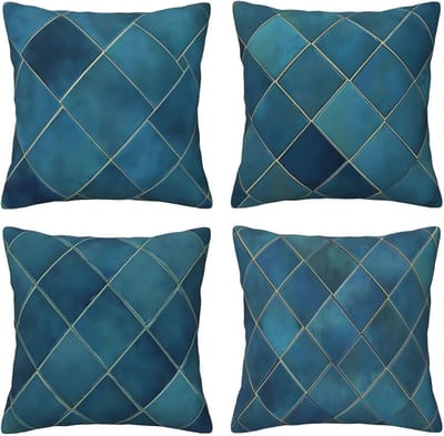 Kussenhoezen, 65 x 65 cm, blauw, geruit, 4 stuks, vierkant, fluweel, zacht en ademend, decoratieve kussenhoes met verborgen ritssluiting, voor slaapkamer en woonkamer, E7934