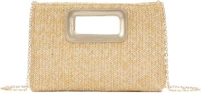 Elegante Dames Handtas van Raffia, Stijlvolle Clutch met Ketting voor Zomer, Strand en Avond, Boho Envelop Handtas voor Reizen en Feesten