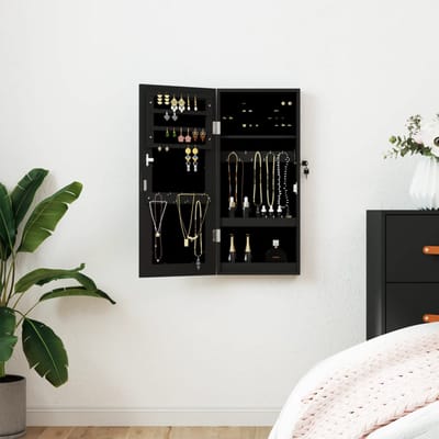 vidaXL - Sieradenkast - met - spiegel - wandgemonteerd - 30x8,5x67 - cm - zwart