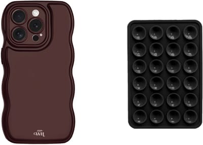 xoxo Wildhearts Telefoonhoesje Glossy Wavy Case Burgundy + Telefoonsticker Stick On Me Square Zwart – geschikt voor iPhone 16 Pro