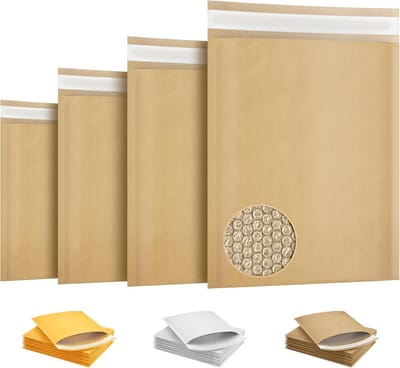 Natuurlijke kraft bubble mailer enveloppen 10,5 x 15 inch - waterdicht, scheurbestendig, zelfklevend