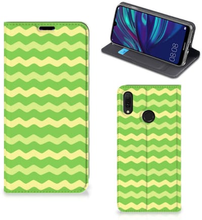 Huawei Y7 hoesje Y7 Pro (2019) Hoesje met Magneet Waves Green