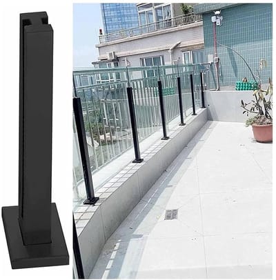Balustrade paal - Glazen leuning - Terras omheining - Roestvrij staal - 110 cm - Zwart