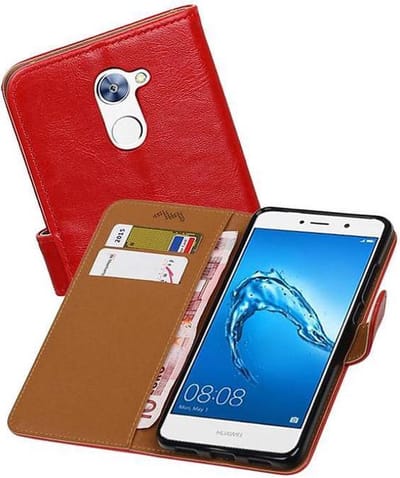 Zakelijke Book Case Telefoonhoesje Geschikt voor de Huawei Y7 / Y7 Prime - Portemonnee Hoesje - Pasjeshouder Wallet Case - Rood