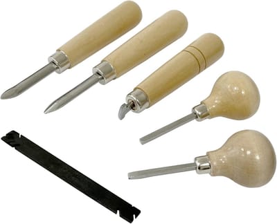 Set van 6 juweliersgereedschap: Bezel pushers, roller en burnishers voor steen- en zilvermontage