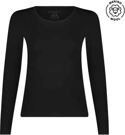 Comfortabel & Zijdezacht Bamboo Basics Merino-Bamboe T-shirt lange mouw Tracy - Zwart - XL