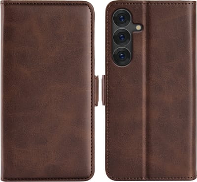 MobyDefend Hoesje - Geschikt voor Samsung Galaxy S25 Plus (S25+) - Luxe Wallet Book Case (Sluiting Zijkant) - Bruin