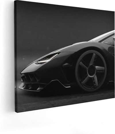 Artaza Canvas Schilderij Sportauto - 100x80 cm - Groot - Wanddecoratie Auto - Muurdecoratie Mancave - Schilderijen Op Canvas Zwart Wit