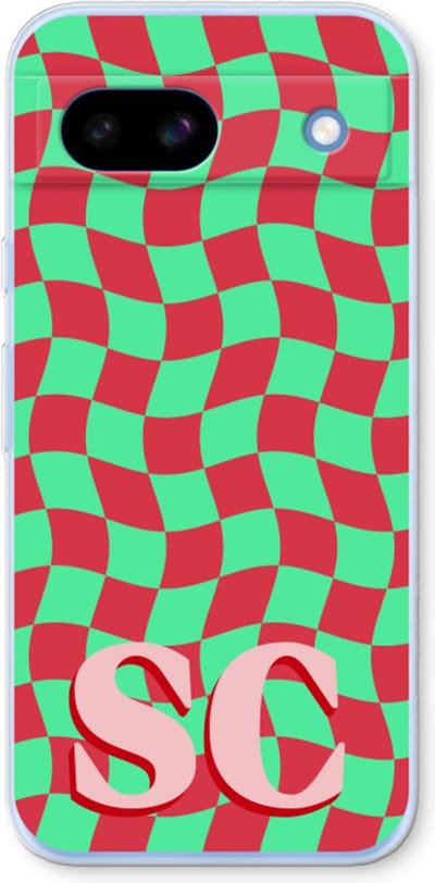 Gepersonaliseerd - Case Company® - Hoesje geschikt voor Google Pixel 8a hoesje - Grid Monogram - Soft Cover Telefoonhoesje - Bescherming aan alle Kanten en Schermrand