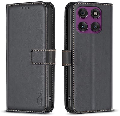 BINFEN Hoesje - Geschikt voor Motorola Edge 60 Pro Hoesje - BINFEN Color Book Case - Zwart