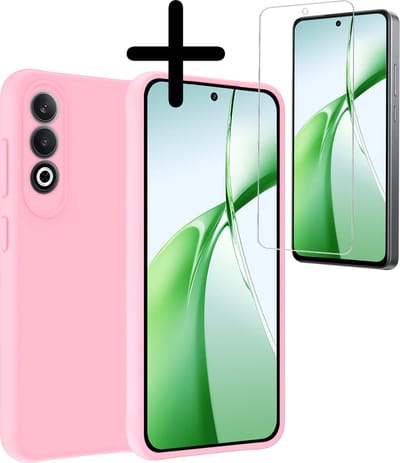 Hoesje Met Screenprotector - Geschikt voor OnePlus Nord CE4 - Sterk & Shockproof - Back Cover - Siliconen Case - Telefoon Hoes - Lichtroze