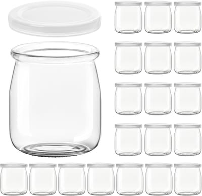 Dailygoods- Yoghurtpot 200 ml - 20 Stuks - Doorzichtige Glazen Containers - Vaatwasserbestendig - Herbruikbaar - BPA-vrij - Met Deksels - Voedselpot