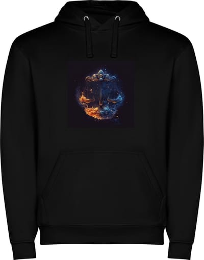 Zwarte unisex hoodie met “ Kleurrijke Sterrenbeeld Weegschaal – Astrologie – Horoscoop – Zodiac Signs “ Print Full Color Color merk Roly maat S